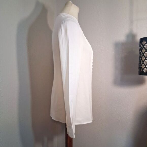 Tory Burch Cream Button Down Mandarin Collar Top Size 6 - Picture 3 of 11